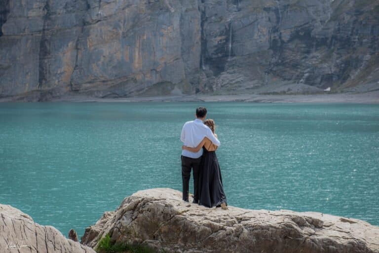 romantic couple photos near Oeschinensee in Switzerland