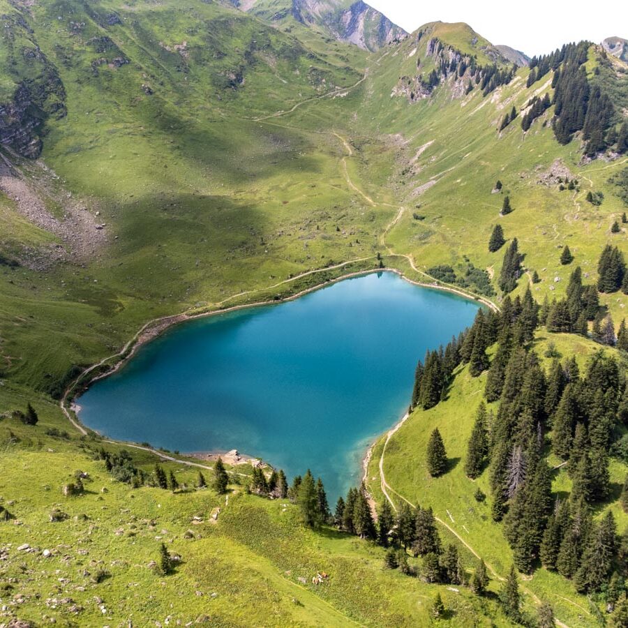 Quiet alpine lake perfect for an outdoor portrait session in Switzerland