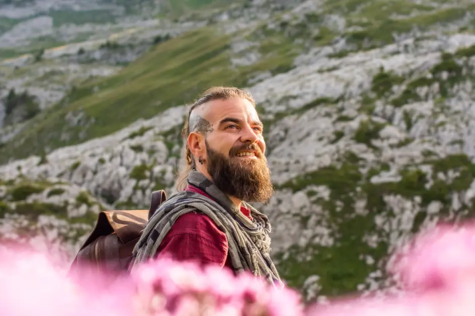 man looking at the scenery during an adventure photo session near Montreux