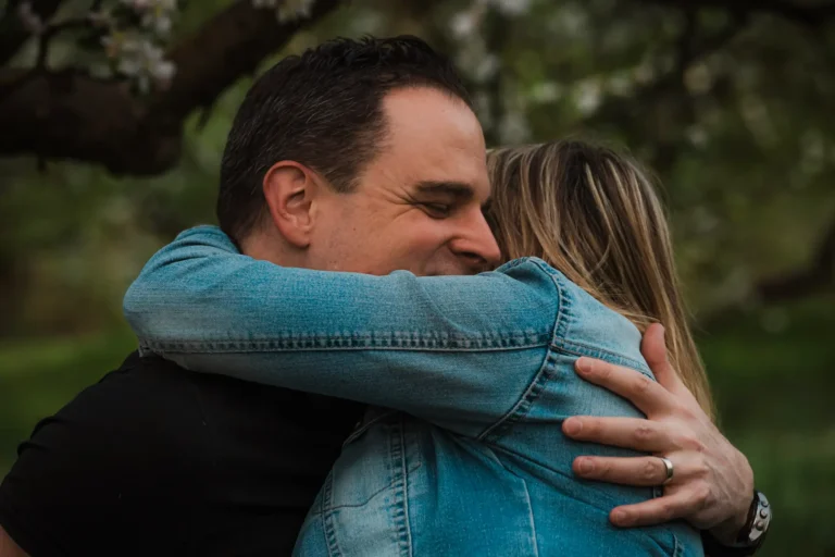 couple hugging during a portrait session in switzerland