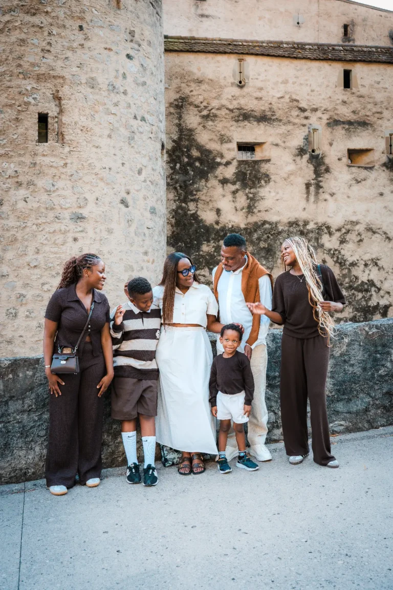 Outdoor family portraits created during a Switzerland vacation near Montreux and Château de Chillon.