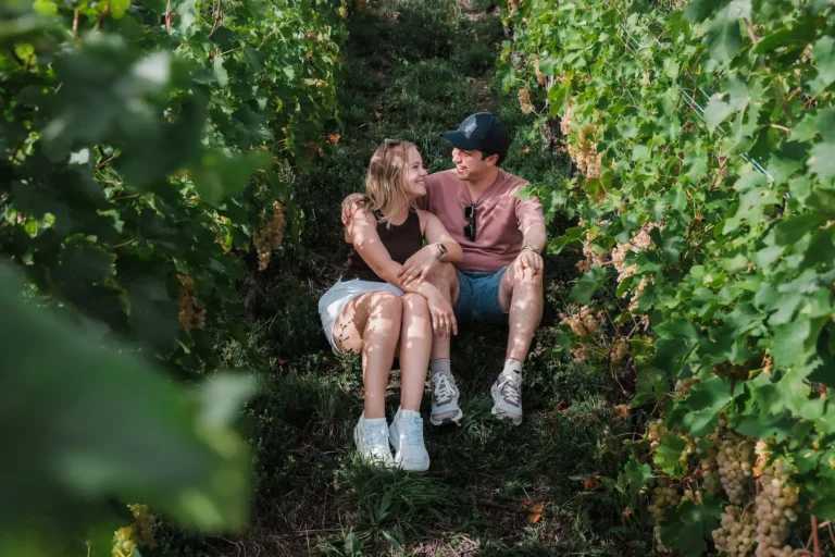 Dimitris and Alisa celebrating their engagement together between the vineyard rows. 10 engagement-ring-after-lavaux-proposal.jpg Alisa admiring her engagement ring after