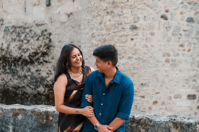 Couple portrait with Château de Chillon and Lake Geneva scenery