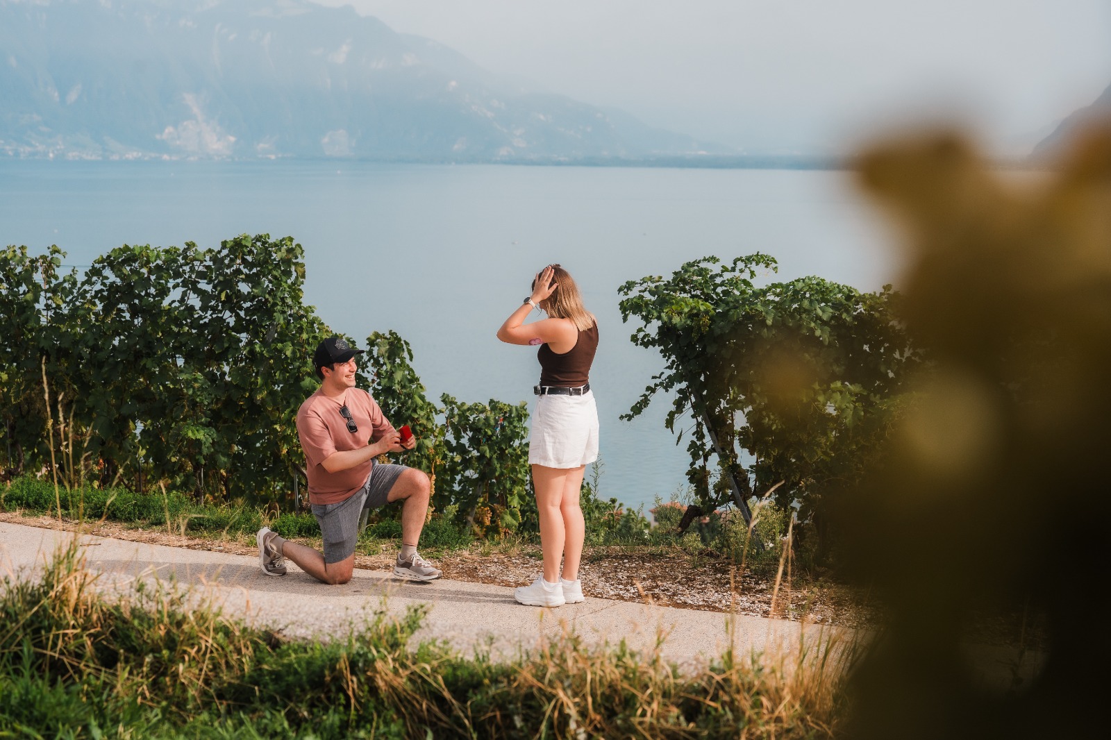 Man Proposing in the Lavaux vineyards